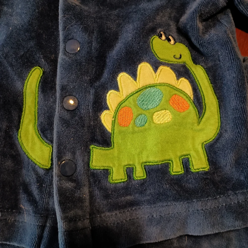 Vintage Blue Velour Dino 2pc Boys Pajama Set‎